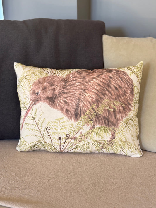 NEW ZEALAND BROWN KIWI AND SILVER FERN 100% COTTON CUSHION CASE