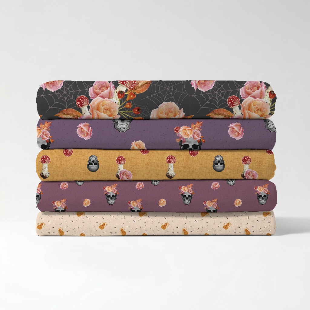 "FLOWERS AND SKULLS" QUILTING FABRIC COLLECTION